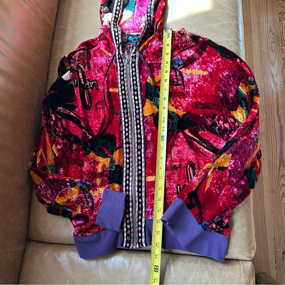 Custo Barcelona rare multi velvet hoodie Y2K luxe designer 100% silk jacket - Picture 8 of 8